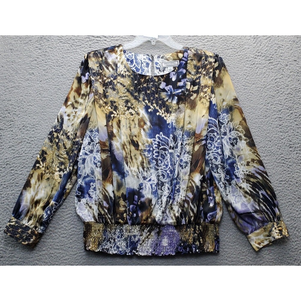 Simonton Says Designed by George Simonton Blouse Top Women's L Multi Smocked Hem